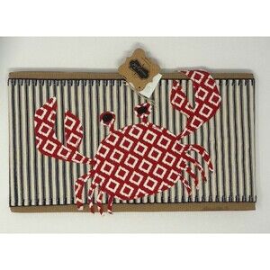 Mud Pie Red Diamond Crab Black Ticking Stripe Pillow Wrap Hook and Loop Closure